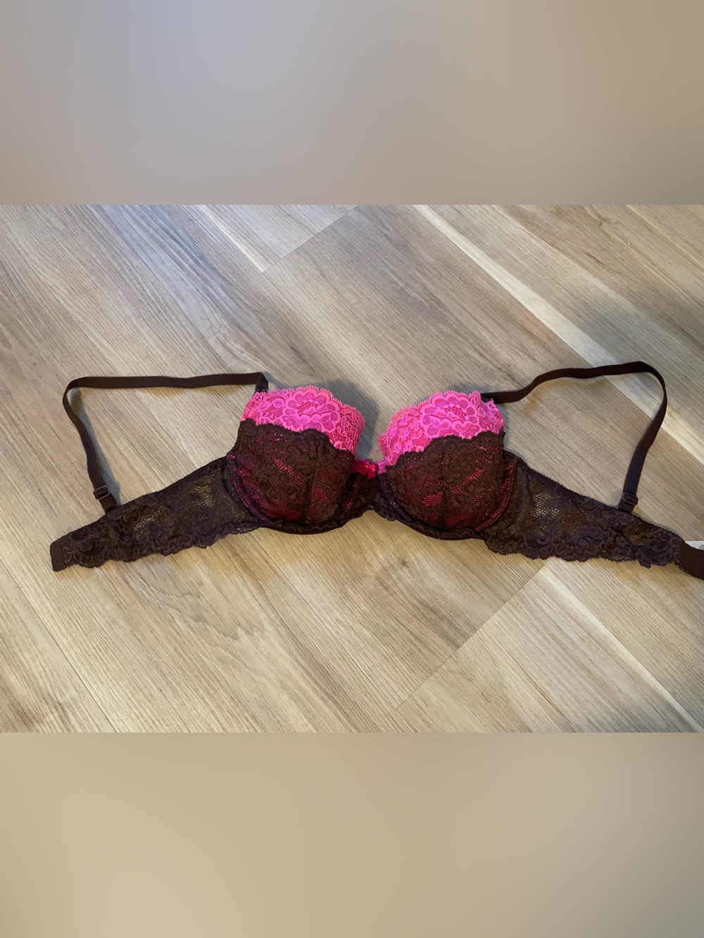 Victoria's Secret Brown and Hot Pink Lace Balconette Bra
